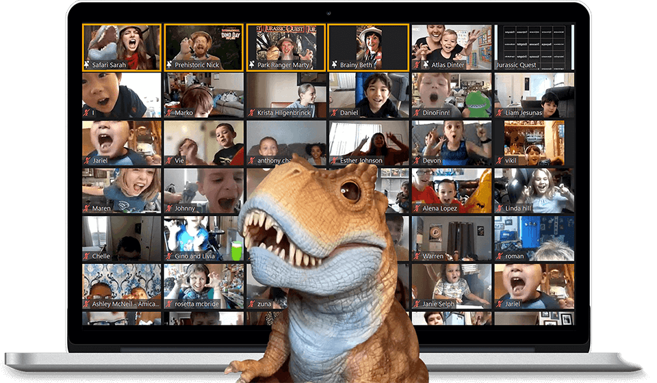 Dinoday Virtual Event screenshot with a T.rex in front